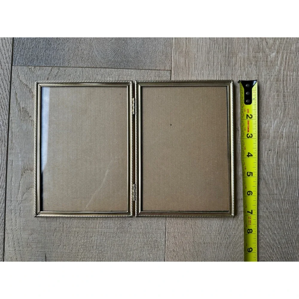 Vintage Ornate Gold Double Photo Frame Bifold Standing Metal 5x7 Hinged 2-Way